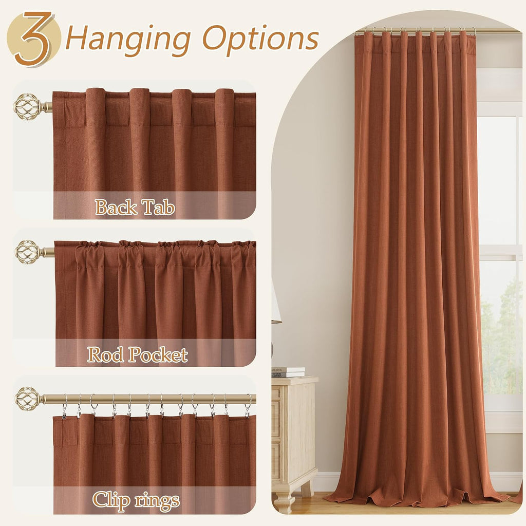 Guken Terracotta 100% Blackout Curtains 90 Inch Length 2 Panels Set Fall Curtains for Living Room Bedroom Back Tab Thermal Insulated Black…