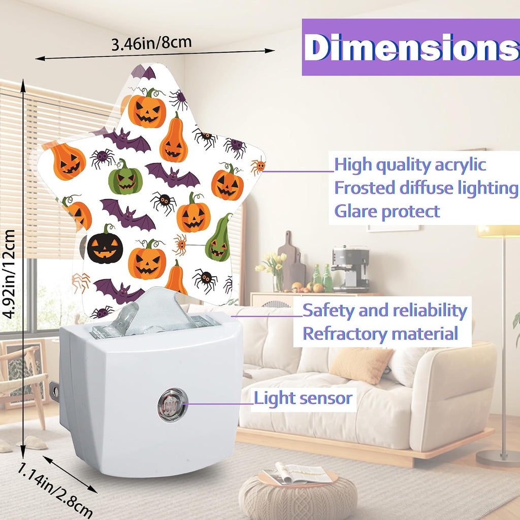 Energy Efficient Nightlights Plug In Wall, Halloween Pumpkin Night Light for Kids Bedroom Decorative, Purple Bat Spiders Dusk-To-Dawn…