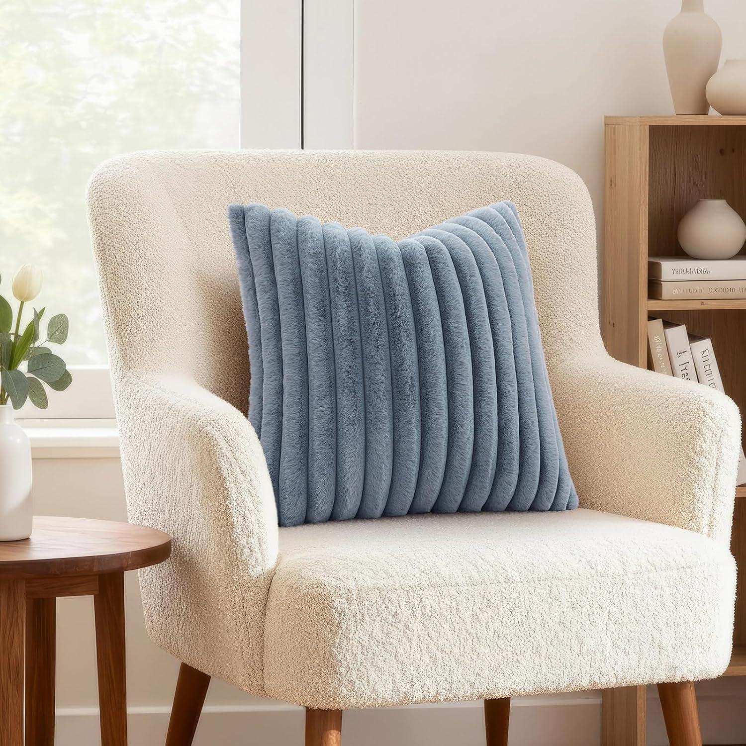 decorUhome Cozy Faux Fur Throw Pillow Covers 20x20 Set of 2 Decorative Soft Plush Striped Modern Farmhouse Boho Couch Pillow Cases with Vel…