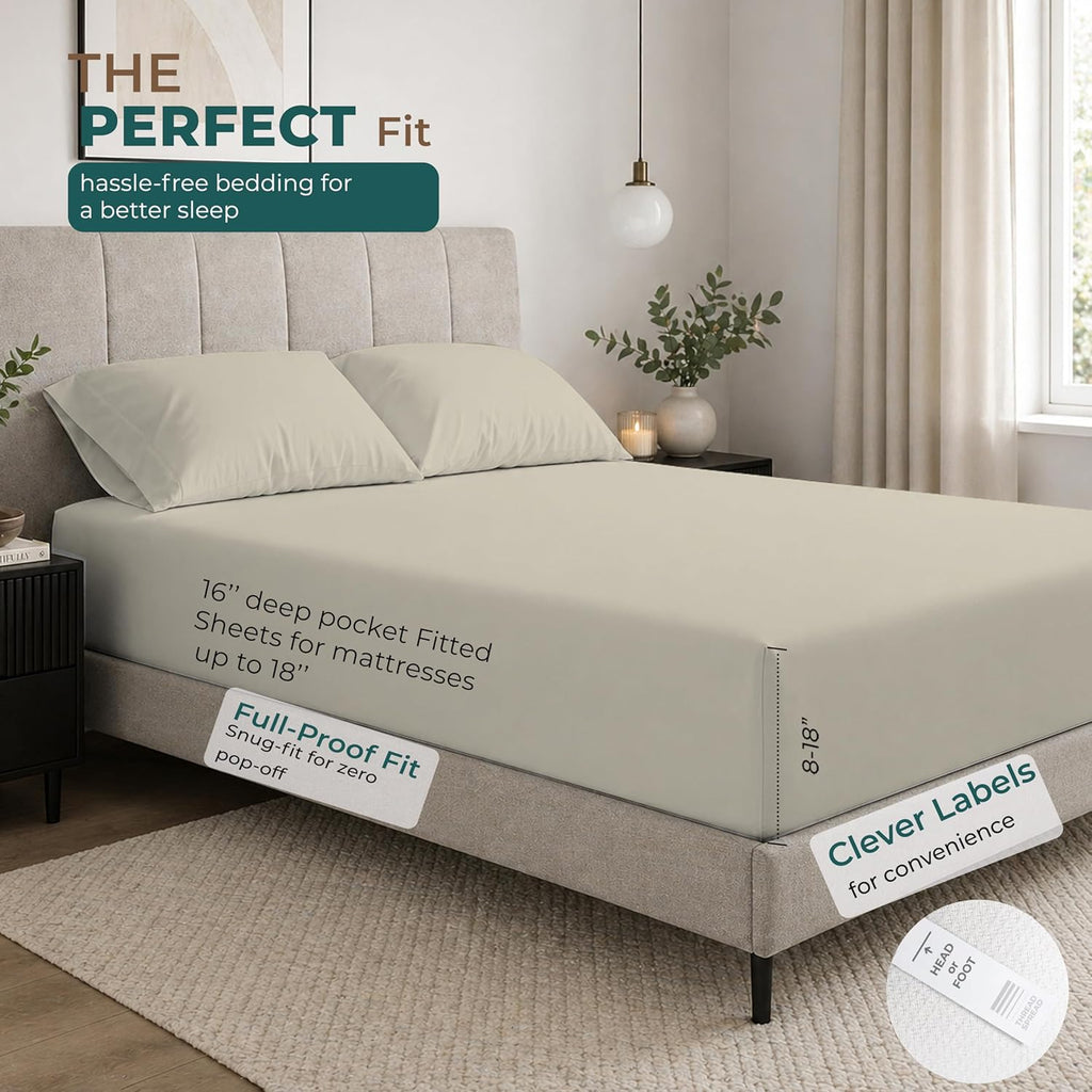 THREAD SPREAD Egyptian Cotton Sheets Twin Size – 300 Series 16" Deep Pocket 100% Cotton Sheets Twin Size (4 PC, Ivory), Soft & Durable…