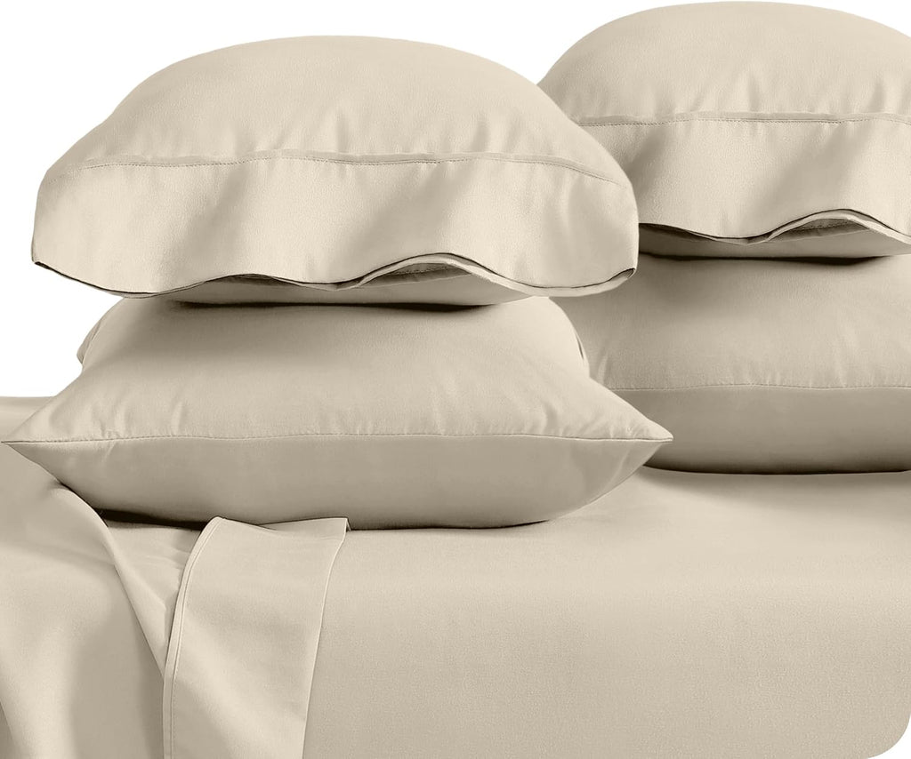 BareHome Bare Home Microfiber Bulk Pillow Cases - King Set of 4 - Cooling Pillowcases - Double Brushed - Sand Pillowcases 4 Pack - Easy Car…