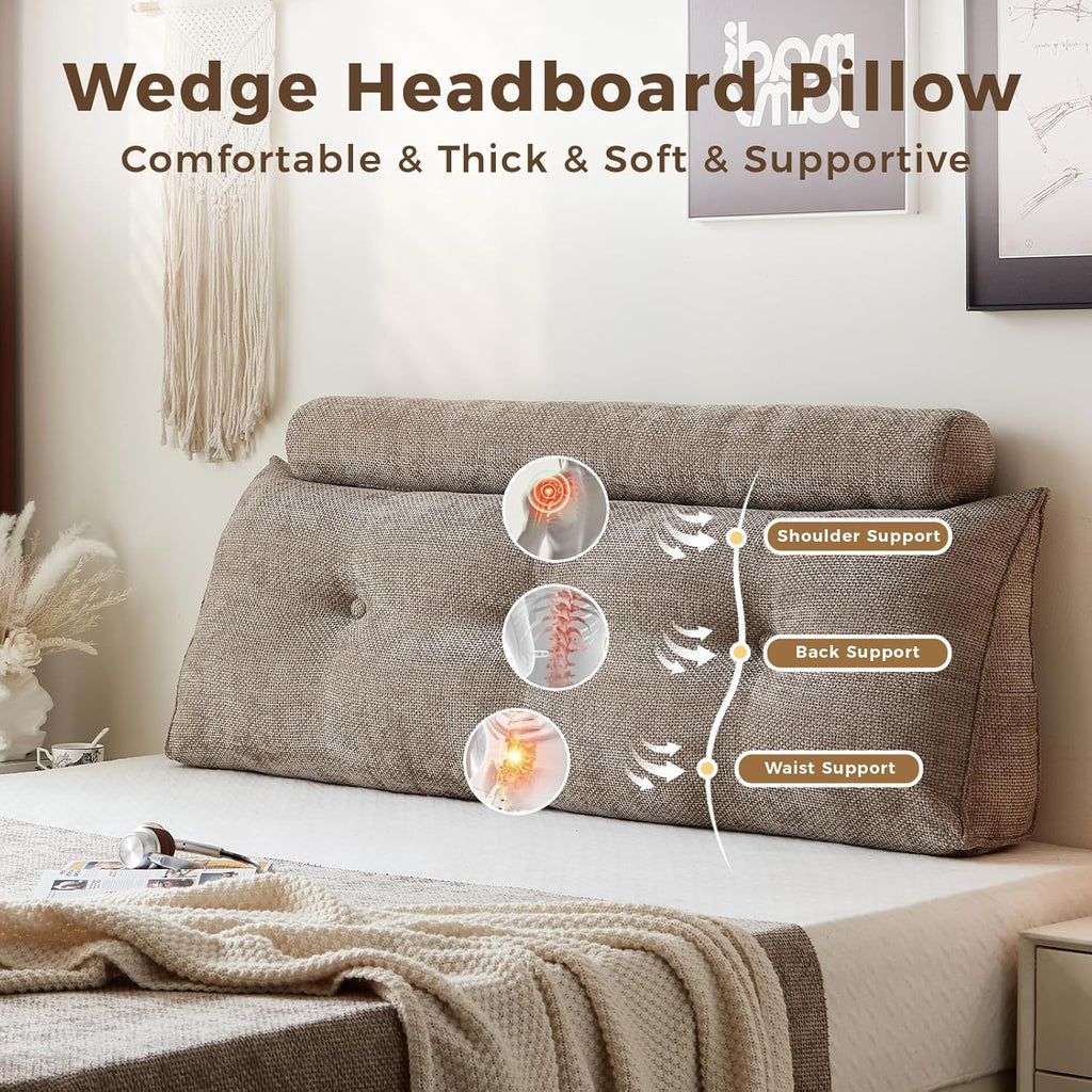 Headboard Pillow for Twin XL – Chenille Large Triangular Wedge Pillow for Headboard Gap, Daybed and Couch Backrest, Reading and Sitting…