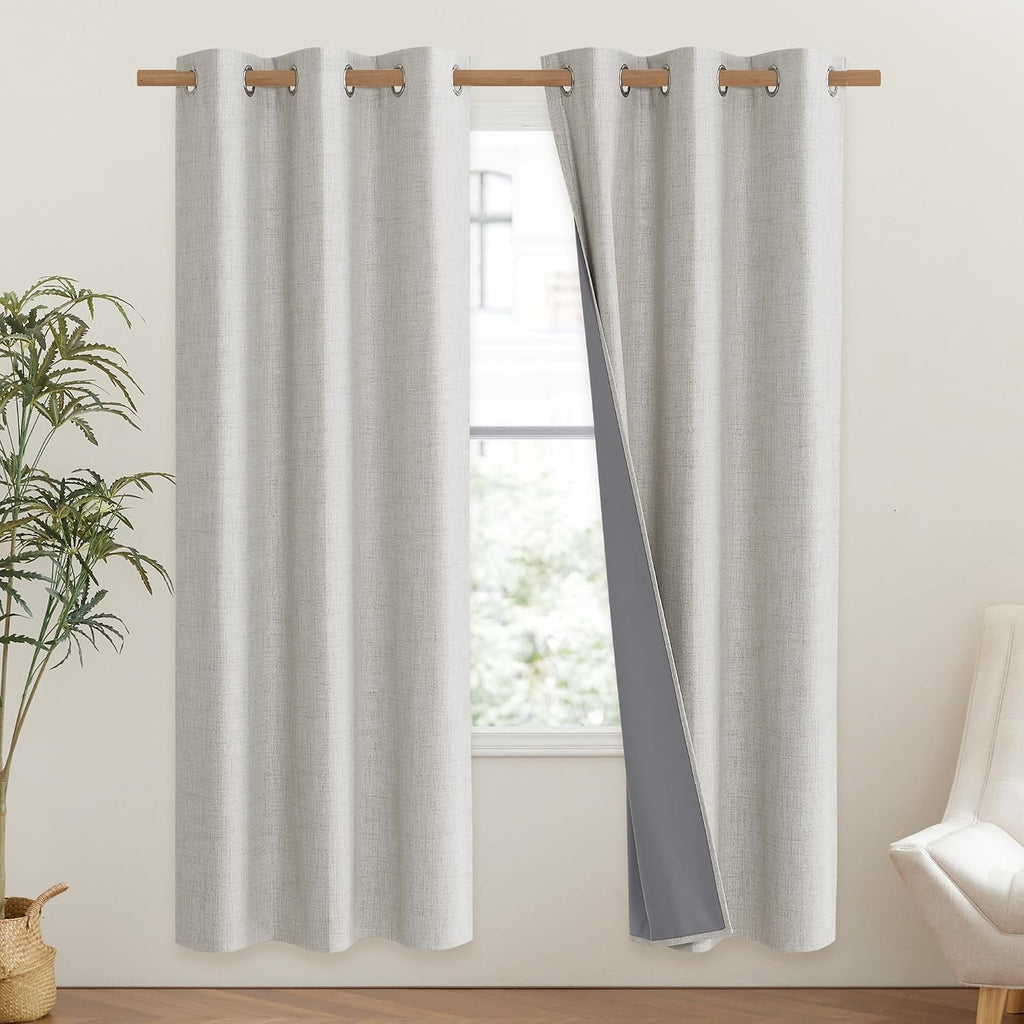 NICETOWN Snowbound Vintage Linen 100% Blackout Curtains for Classroom, Thermal Insulated Curtains 72" Long, Noise Reducing Window…