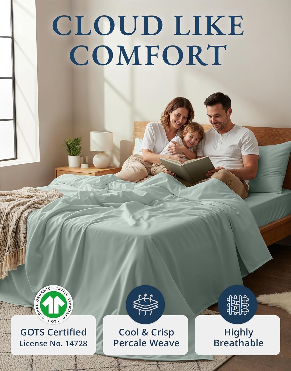 LaneLinen LANE LINEN 100% Organic Cotton Queen Sheets, Fully Elasticized Soft & Comfy Classic Percale Weave, Low Pill Fade Resistant Machin…