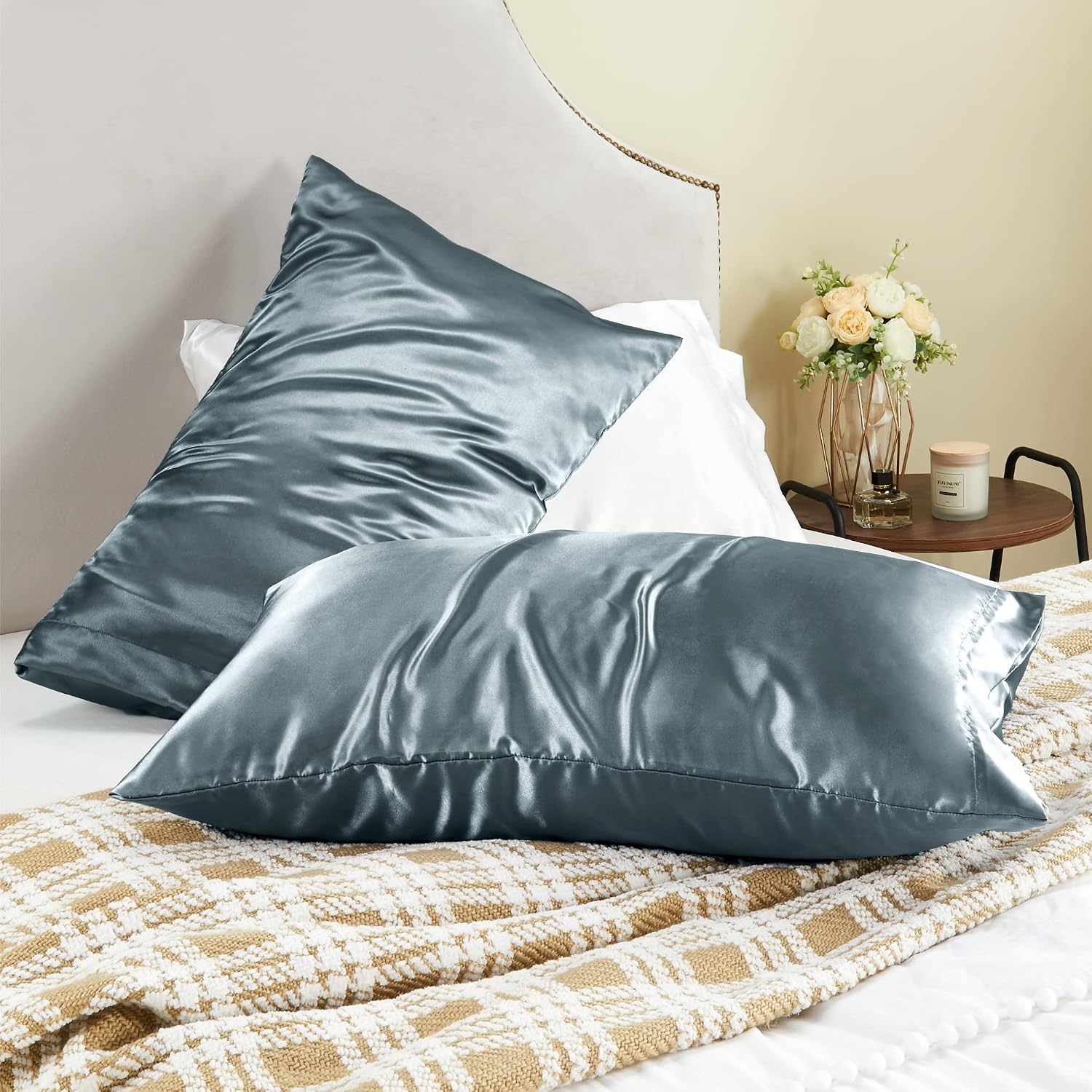 Bedelite Satin Pillowcase for Hair and Skin, Super Soft and Cooling Similar to Silk Pillow Cases 2 Pack with Envelope Closure, Gift for Wom…