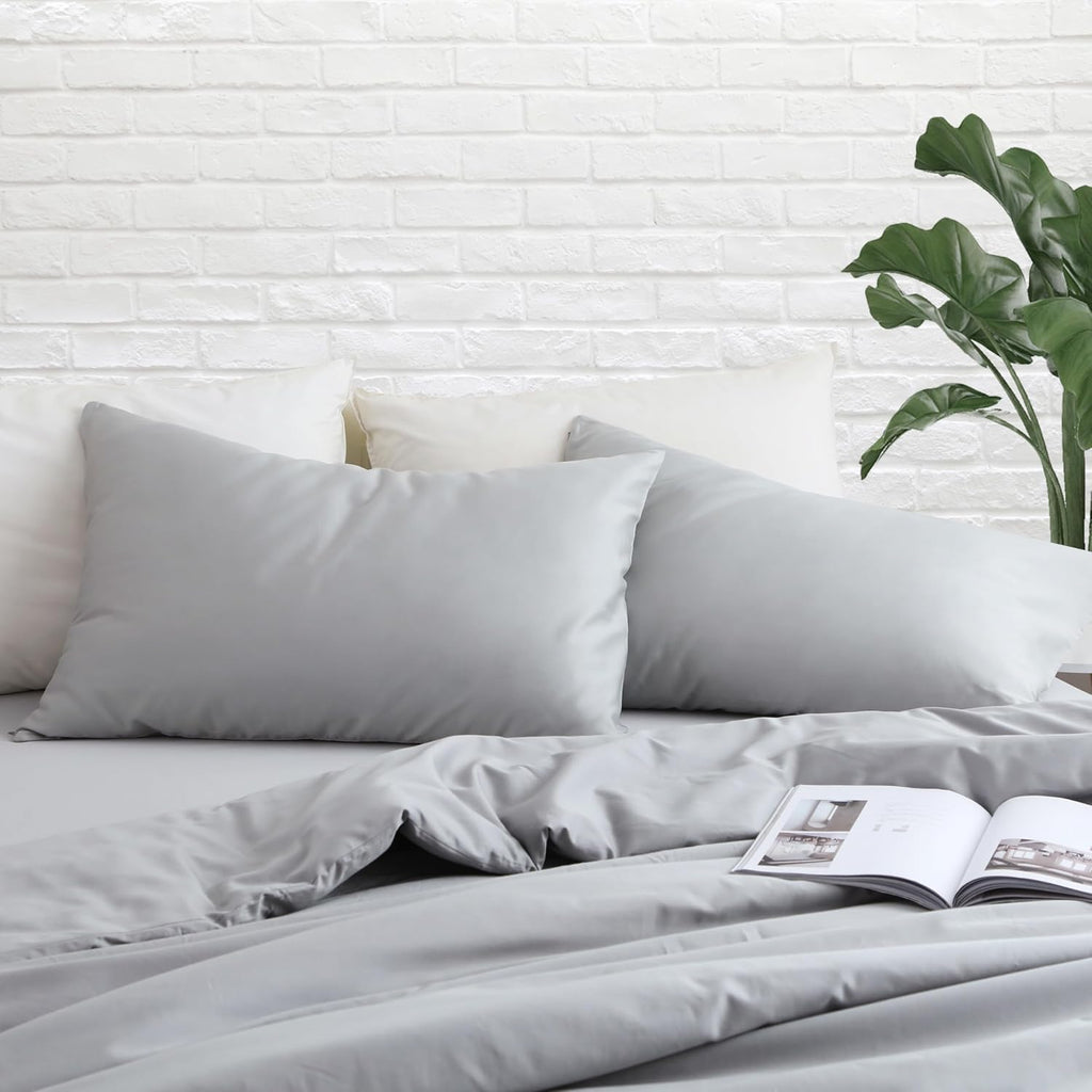 ZaizaiHome Queen Size Pillow Protector Set of 2, 100% Egyptian Cotton Pillow Cases with Zipper 400 Thread Count Sateen Weave Cotton Grey Pi…