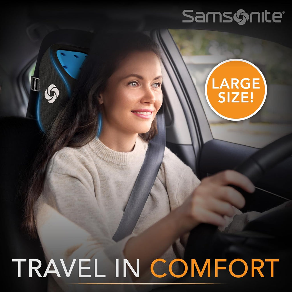 Samsonite Ergonomic Neck Pillow – Large Car Neck Pillow for Driving, Gel Memory Foam Cushion for Travel, Cooling Car Support Headrest for…