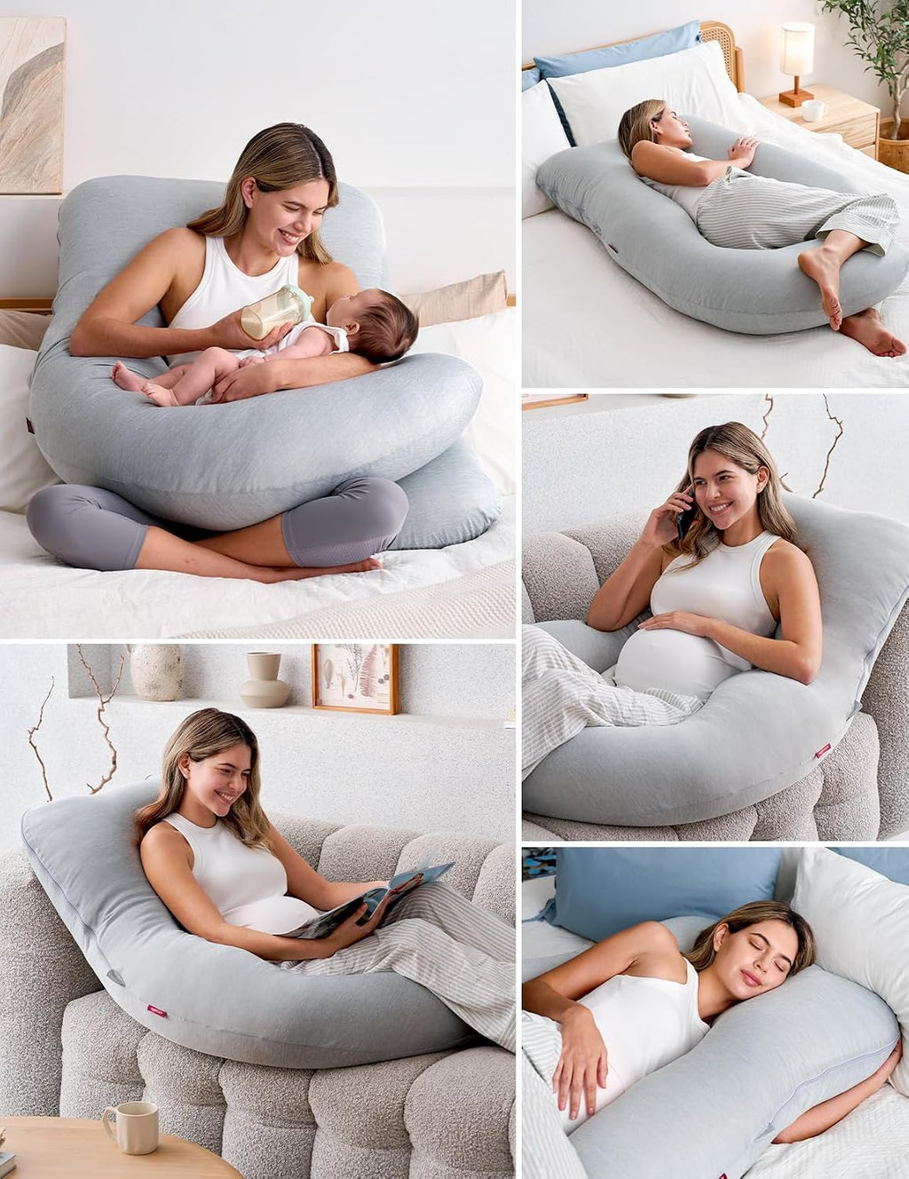 Momcozy Pregnancy Pillows with Cooling Cover, U-Shaped Full Body Maternity Pillow for Side Sleepers 57 Inch - Support for Back, Hip…