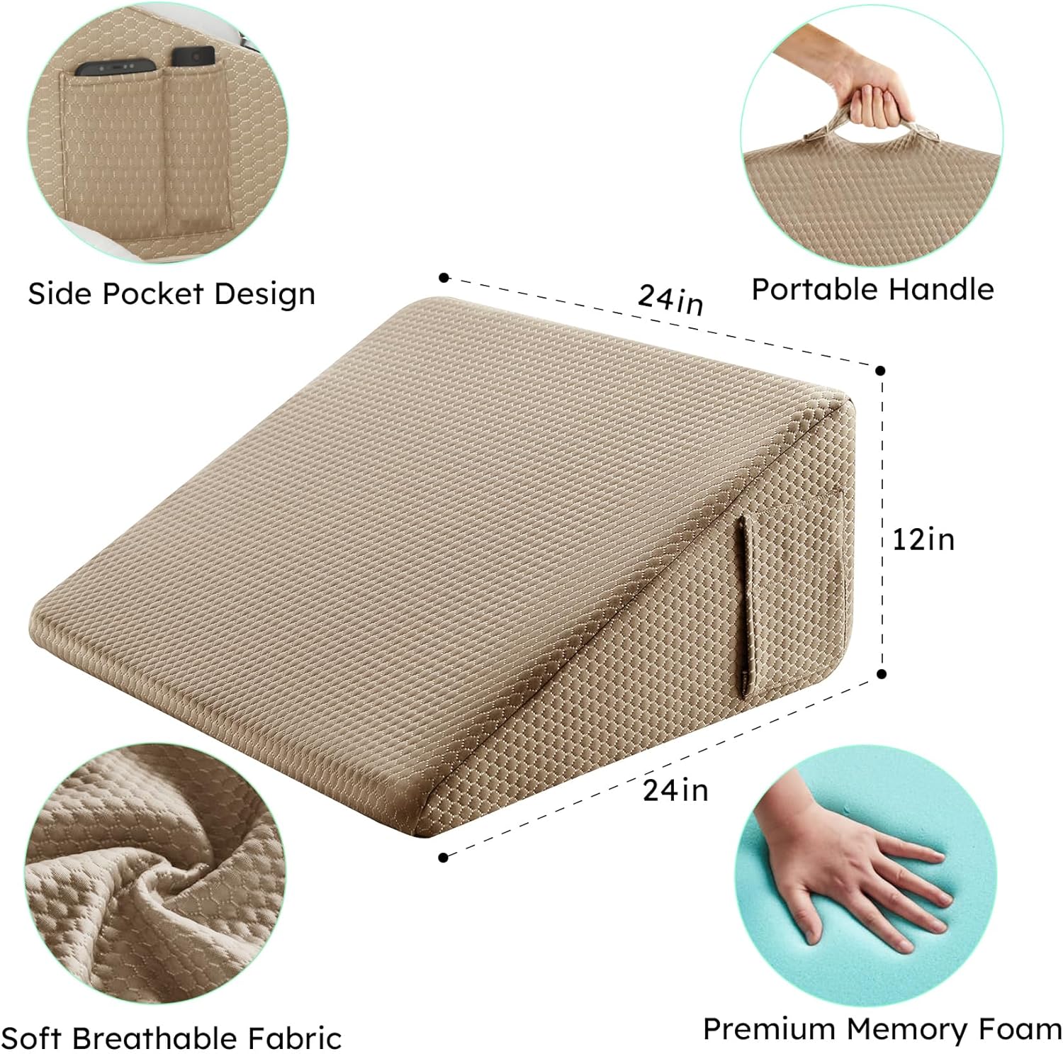 Bedluxe Wedge Pillow, 12 inch Bed Wedge Pillow for Headboard, Pillow Wedge for Acid Reflux Relief, Sleeping, After Surgery, Snoring…