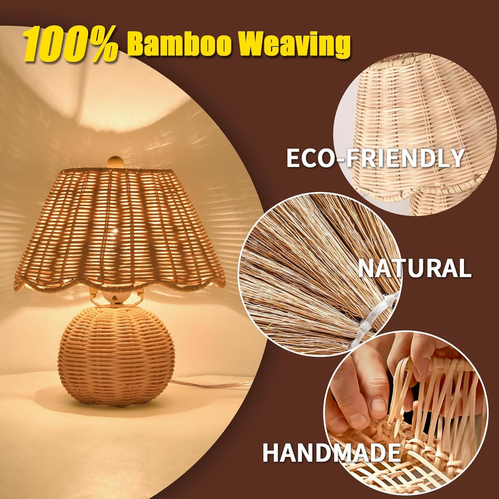 Rattan Small Bedside Mini Table Lamp for Bedroom, Boho Bedroom Lamps for Nightstand, Farmhouse Mini Table Lamps for Small Spaces with…