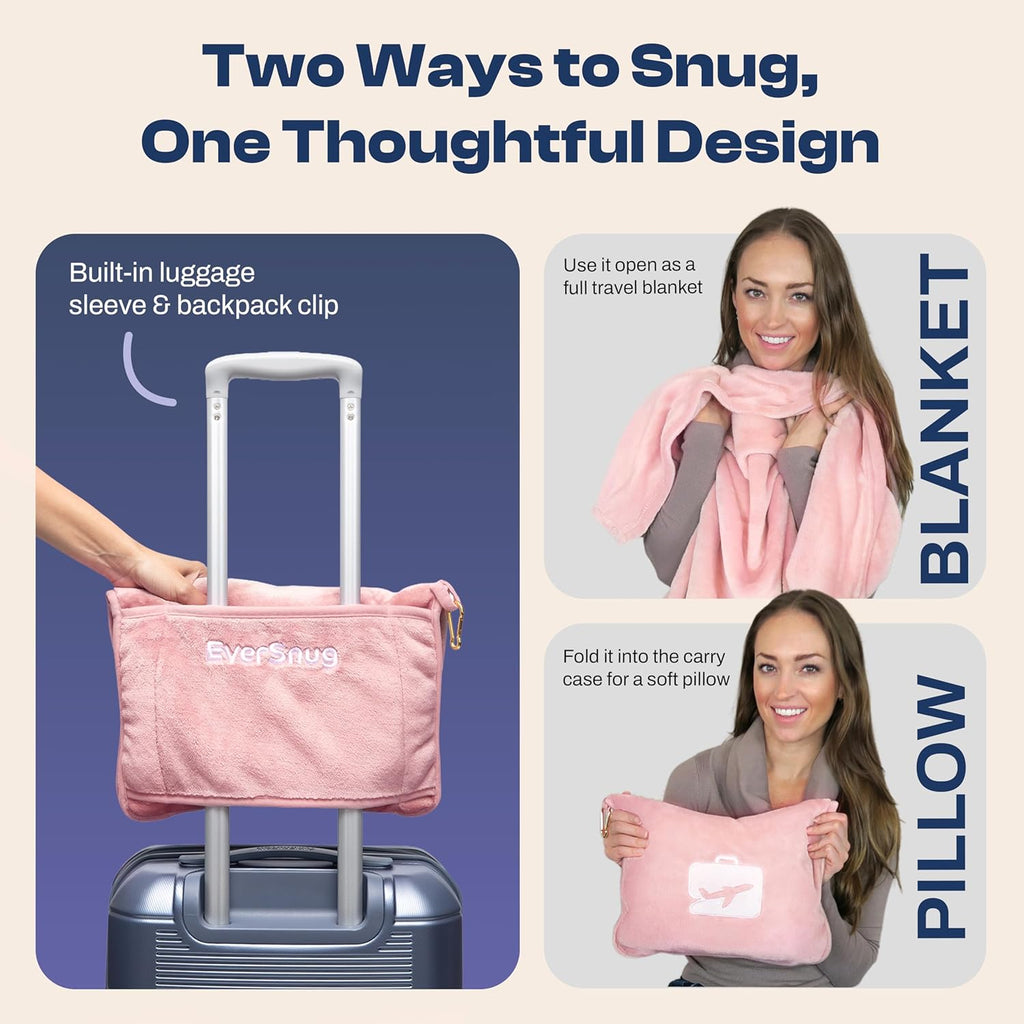 EverSnug Travel Blanket and Pillow - Ultra-Soft, Compact & Lightweight, 65x40 Inches, with Carry Case, Luggage Sleeve & Backpack Clip for…