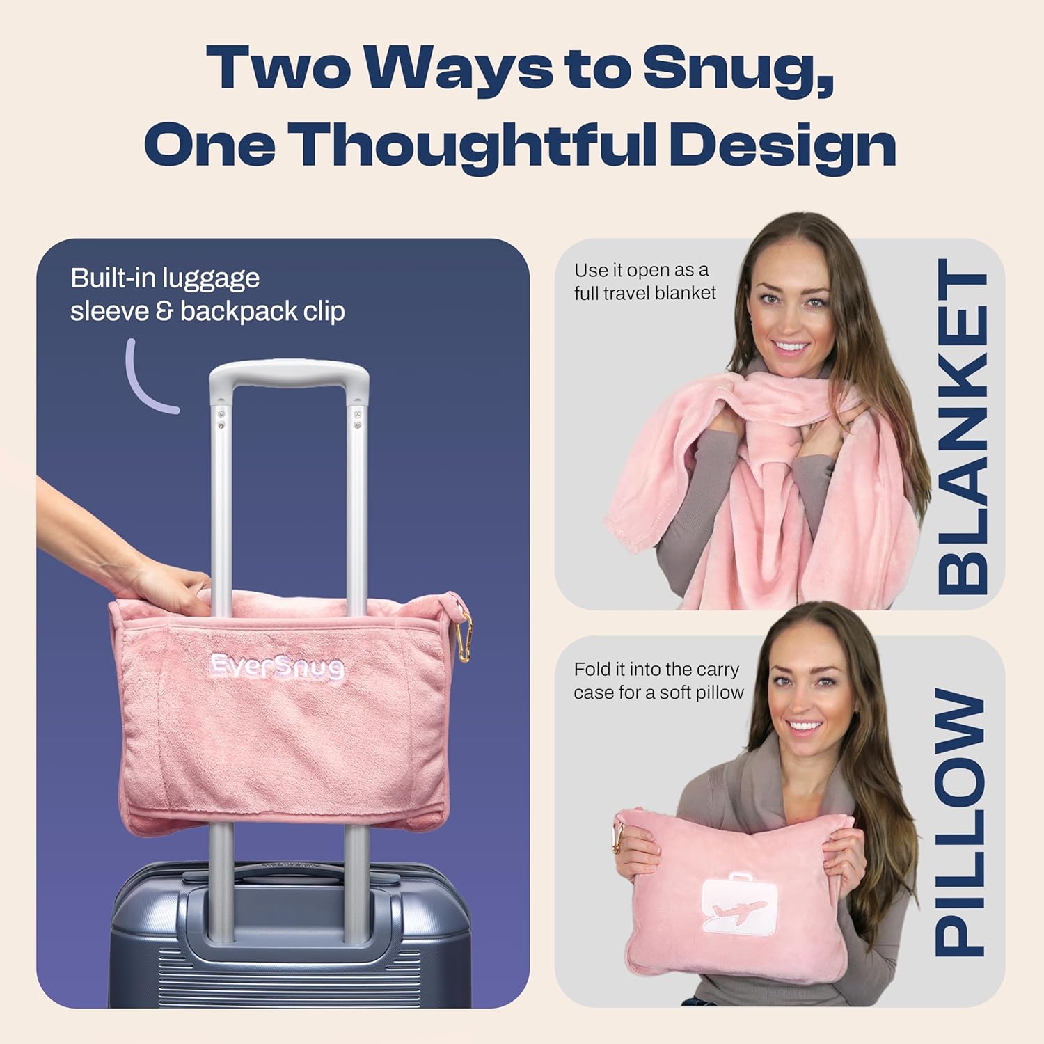 EverSnug Travel Blanket and Pillow - Ultra-Soft, Compact & Lightweight, 65x40 Inches, with Carry Case, Luggage Sleeve & Backpack Clip for…
