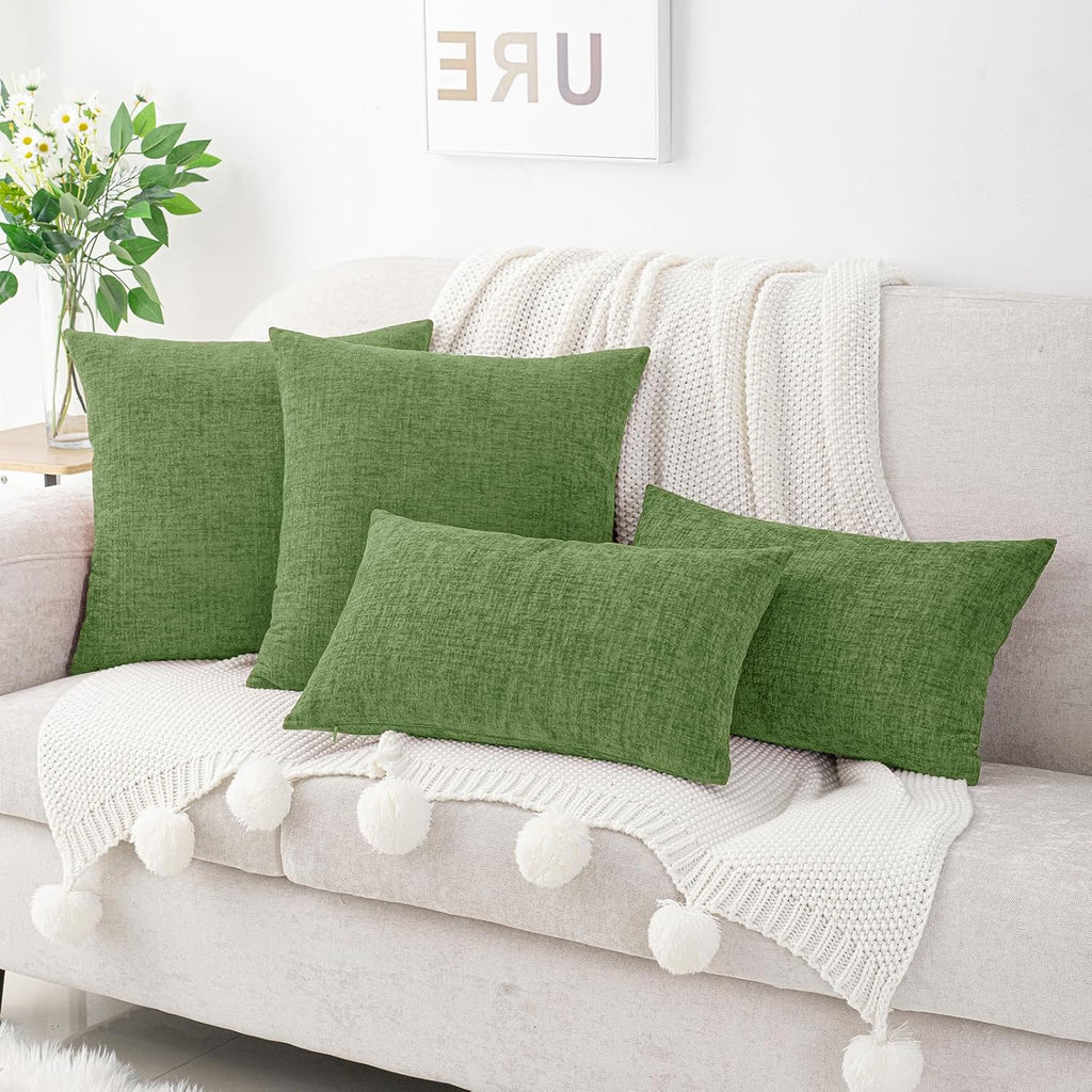 Hwy50 HWY 50 Forest Green Couch Pillow Covers 18x18 Inch Pack of 2, Soft Chenille Decorative Throw Pillow Cases Farmhouse for Spring Sofa L…