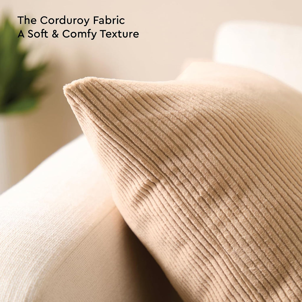 EncasaXO Encasa XO Corduroy Throw Pillows Covers 24"x24", Set of 2 Soft Textured Striped Boho Pillow Covers | Decorative and Cozy Cushion C…