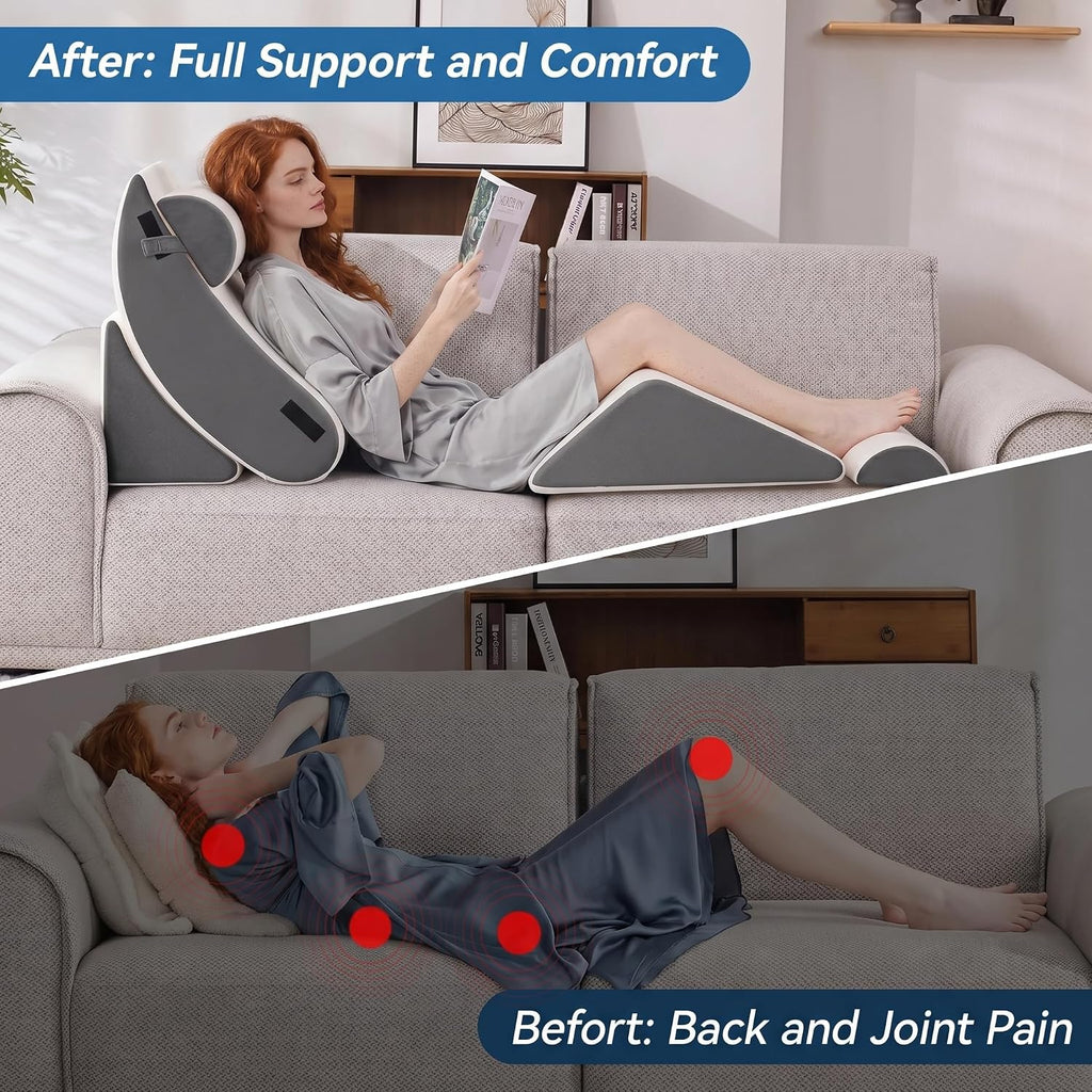 Yosdur 5PCS Wedge Pillow Set for After Surgery, Bed Orthopedic Pillow for Sleeping, Memory Foam Back Pillow for and Acid Reflux, Adju…
