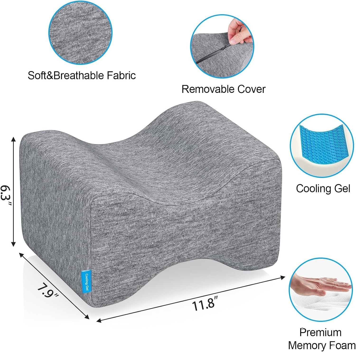 Knee Pillow for Side Sleepers with Cooling Gel, Memory Foam Elevation Pillow for Spine Aligning, Sciatica, Back, Hip, Knee, Ankle Pain…