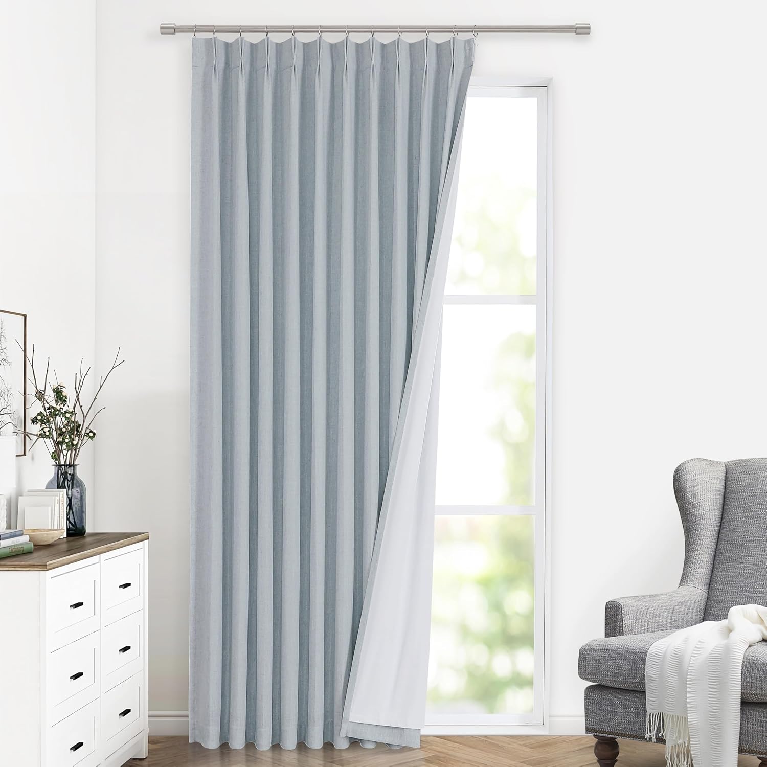 VisionHome Vision Home Blue Fog Pinch Pleated Full Blackout Curtains Linen Blended Room Darkening Window Curtains 108 inch for Living Room…