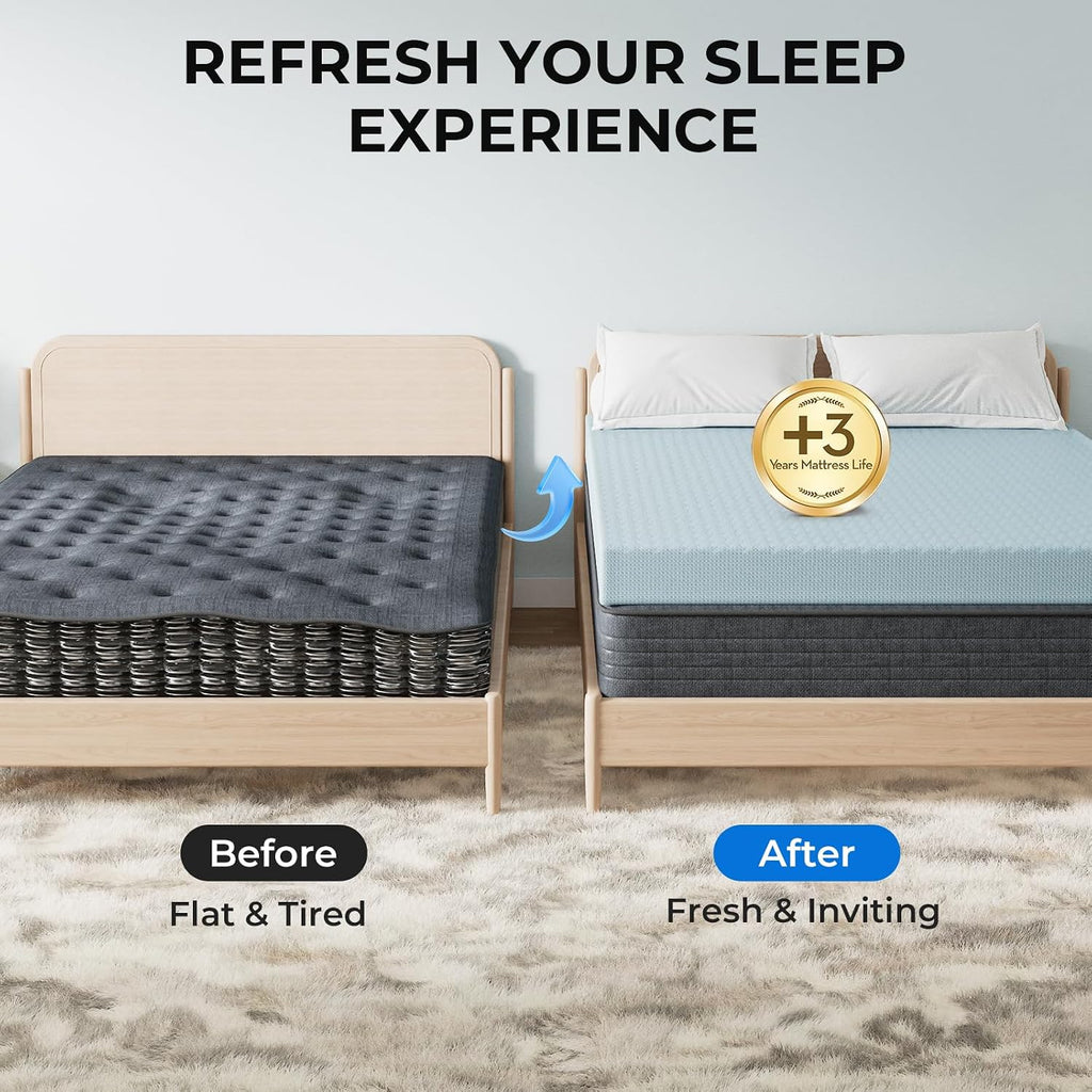 OhGeni 3 Inch King Memory Foam Mattress Topper Pad with Cover, Egg Crate Foam with Anti-Slip Base, Enhanced with Cooling Gel, Comfort for S…