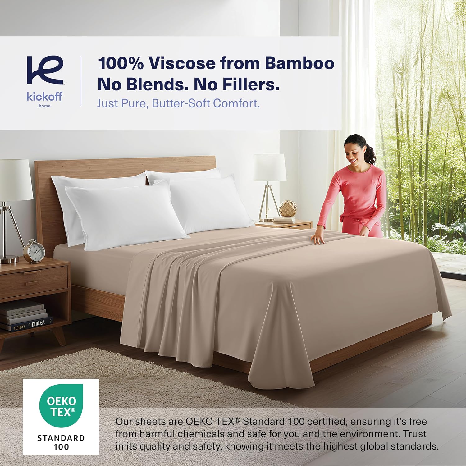 KickoffHome Kickoff Viscose Bamboo Pillowcase, Queen, Set of 2, 100% Organic Hidden Zippered Viscose Bamboo Pillow Case Queen Size, Cooling…