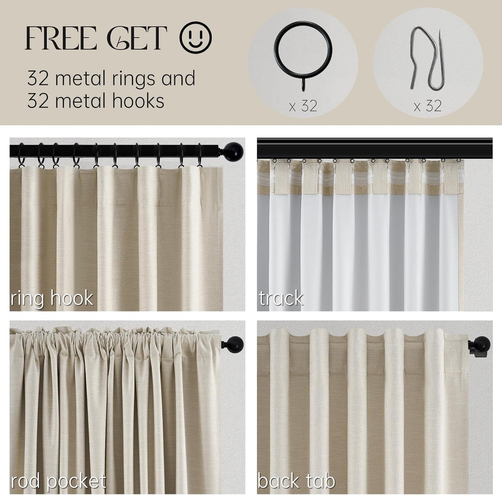Topfinel Cream Linen Blackout Curtains 102 Inch Length 2 Panels Set for Living Room Bedroom Back Tab Thermal Insulated 100% Black Out Linen…