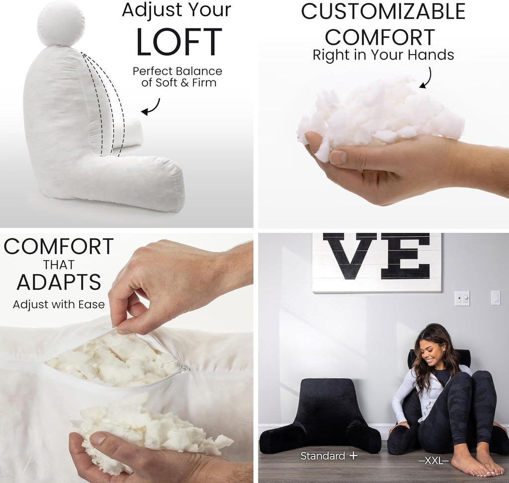 HusbandPillow Husband Pillow Black, Original Reading Pillow in Bed Rest Chair, Shredded Memory Foam Large Lounge Cushion Adult Backrest wit…