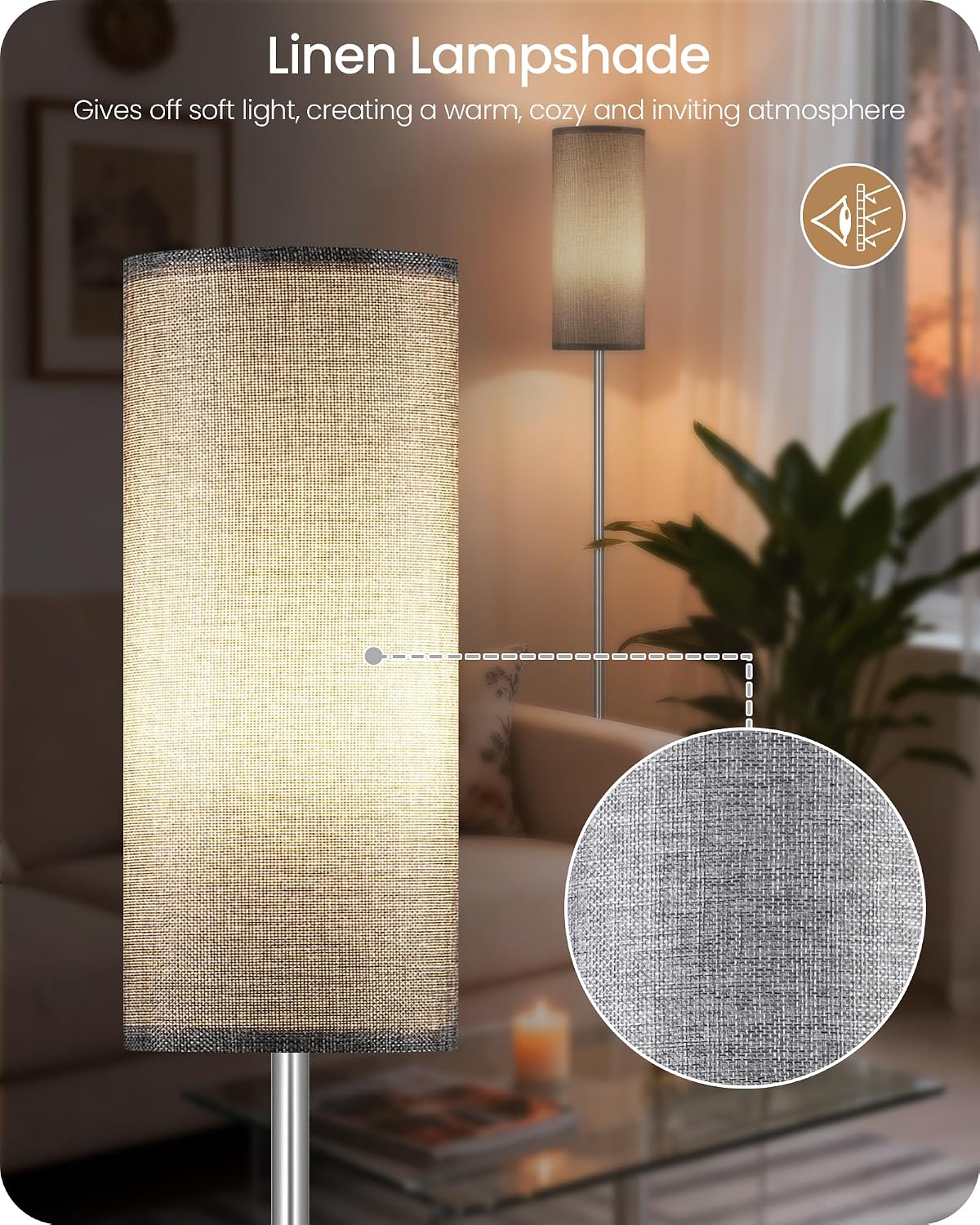 Dimmable Floor Lamps for Living Room with Remote and Foot Switch, 64.4” Modern Standing Tall Lamp, Corner Lamp for Bedroom, Office, Bulb…