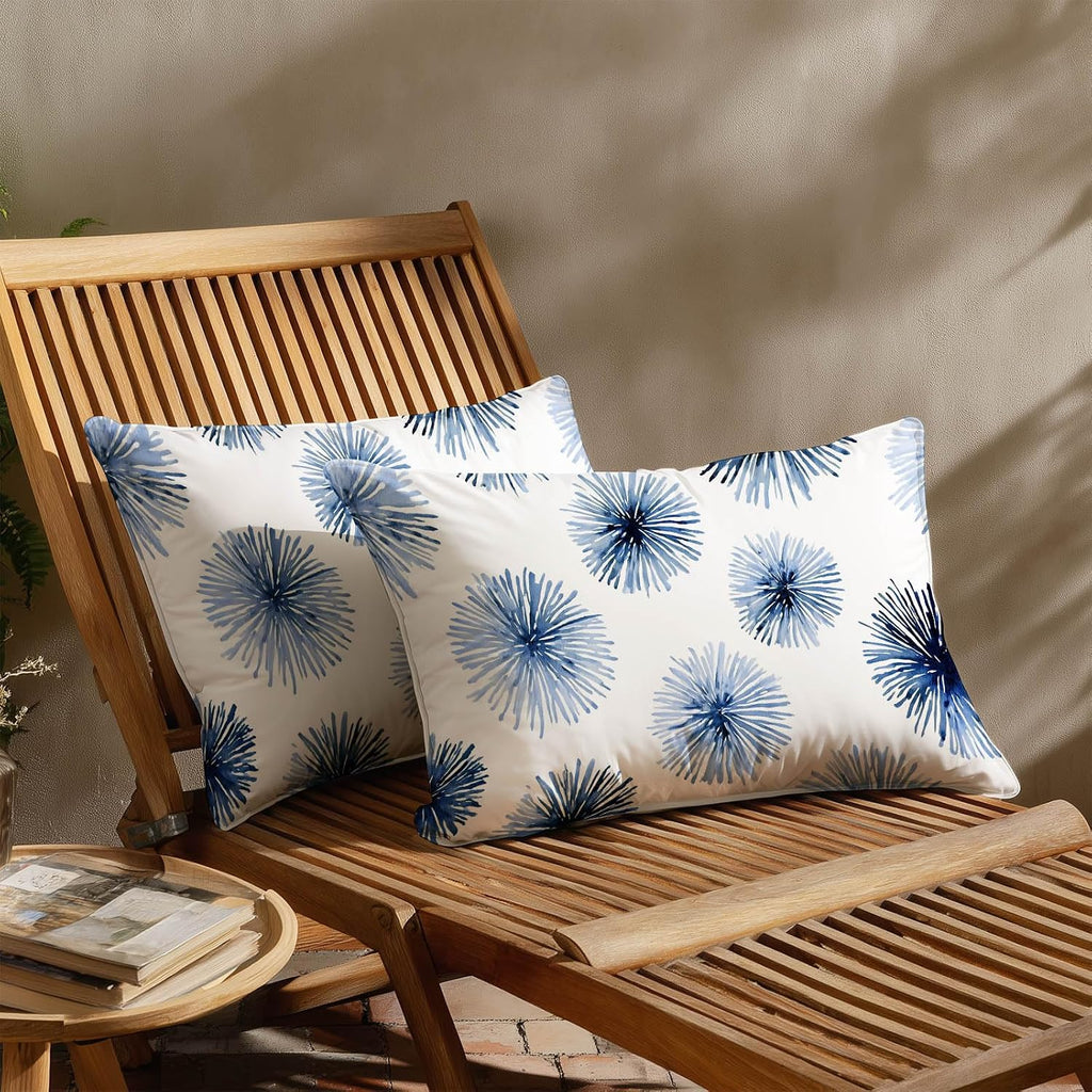 HOMETITUTE Pillow Covers Decorative Pack of 2 Satin 12x20 Inch Blue Abstract Floral Art Lumbar Throw Pillow Cases for Sofa Couch Living…
