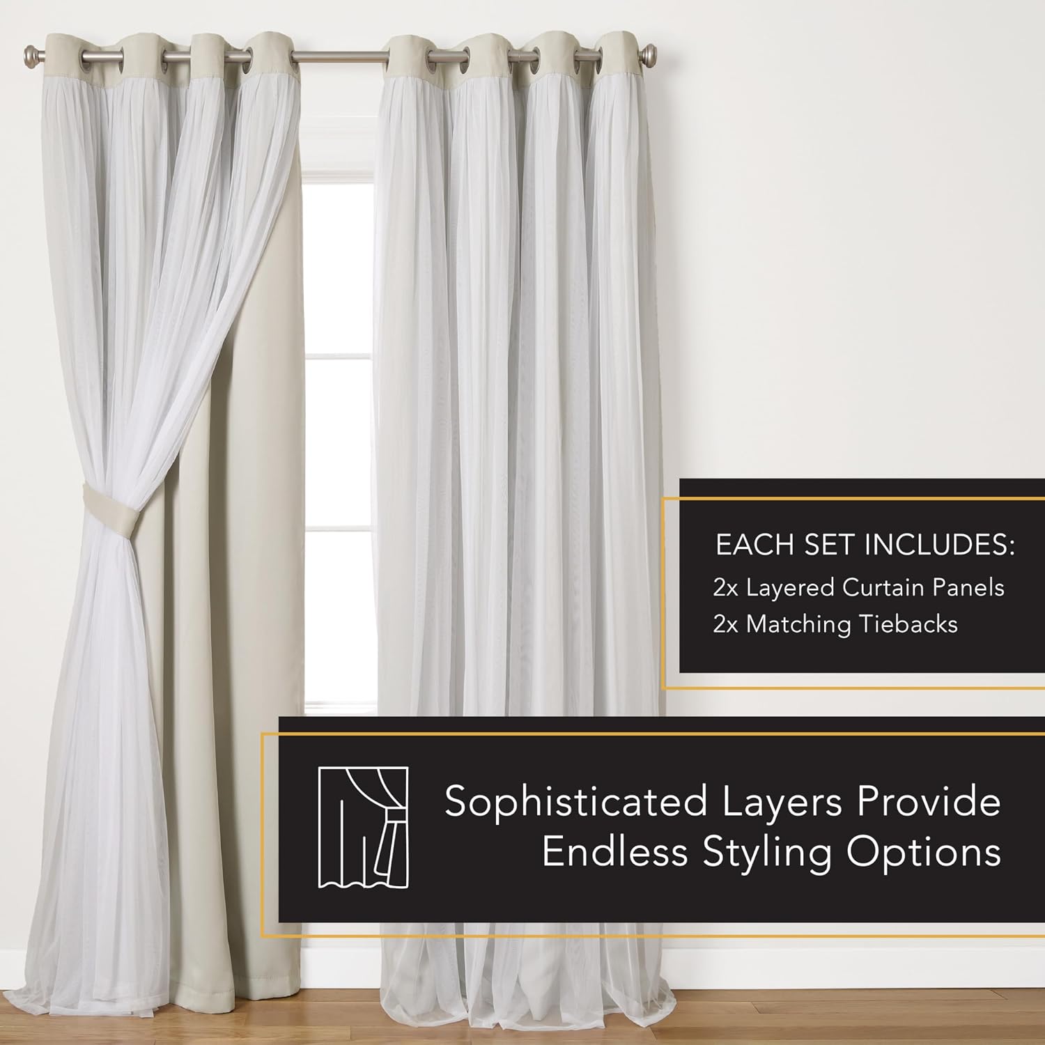 TOWN & COUNTRY LUXE Talia Double Layer Indoor Curtains, Sheer and Room Darkening Blackout, Grommet Top, Energy Efficient, 2-Pack Set…