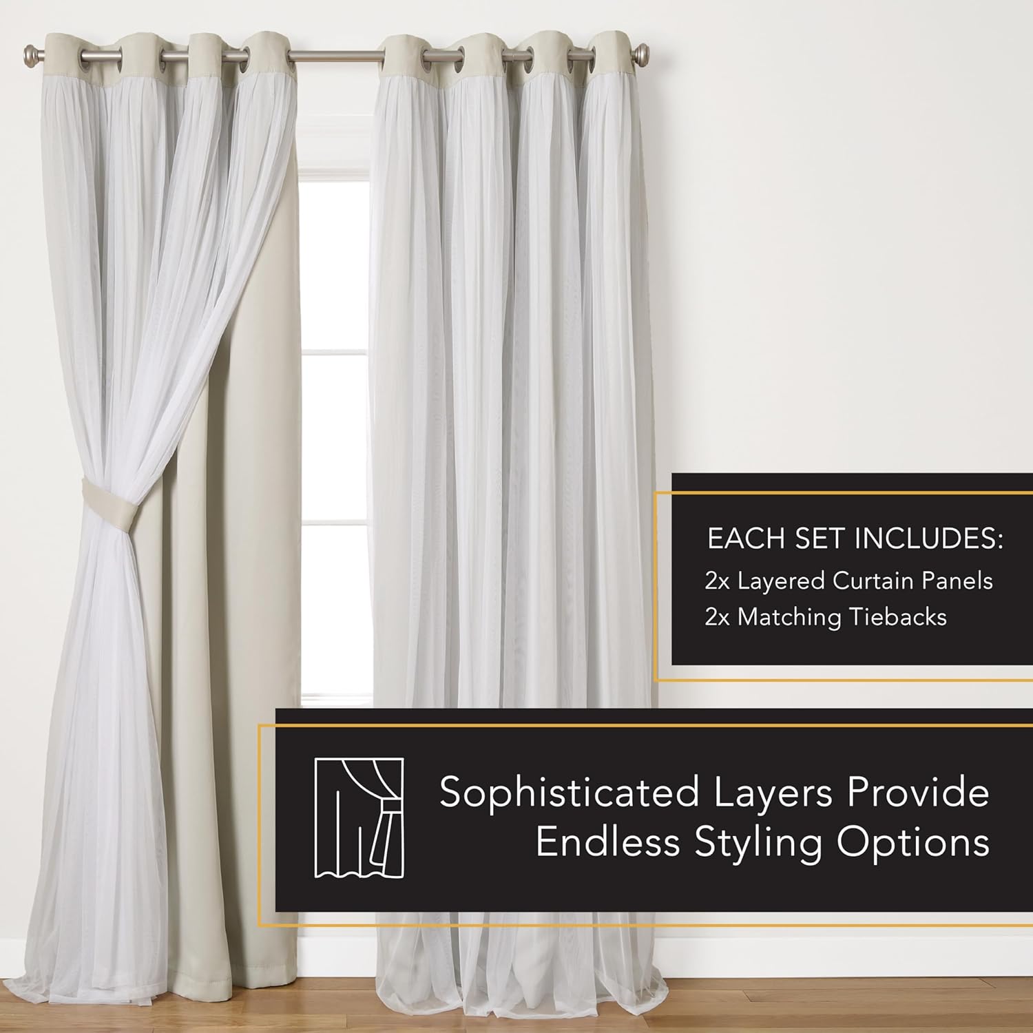 TOWN & COUNTRY LUXE Talia Double Layer Indoor Curtains, Sheer and Room Darkening Blackout, Grommet Top, Energy Efficient, 2-Pack Set…