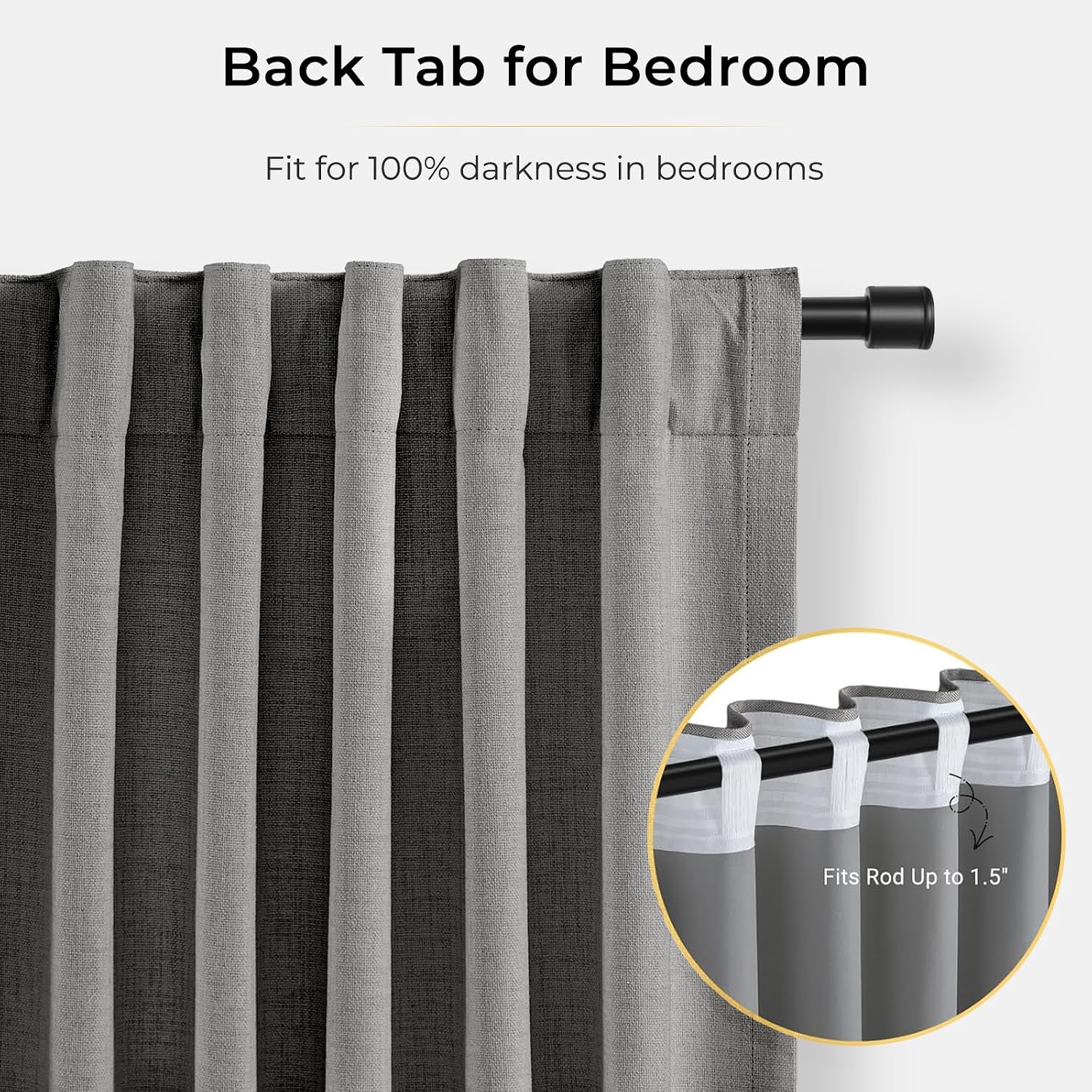 INOVADAY 100% Blackout Curtains for Bedroom, Black Out Curtains 96 Inch Long, Clip Rings Linen Blackout Drapes, Thermal Insulated Room…
