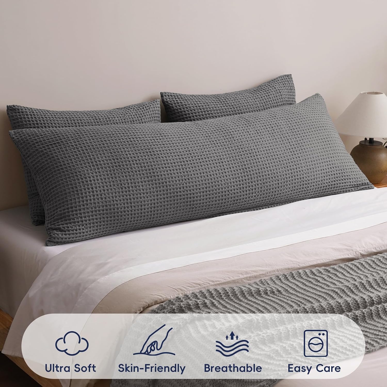 Phf Ultra Soft Waffle Weave Body Pillowcase with Zipper, No Insert, 1Pack 20" x 54" Pillow Sham, Breathable & Skin-Friendly Body Pillow cas…