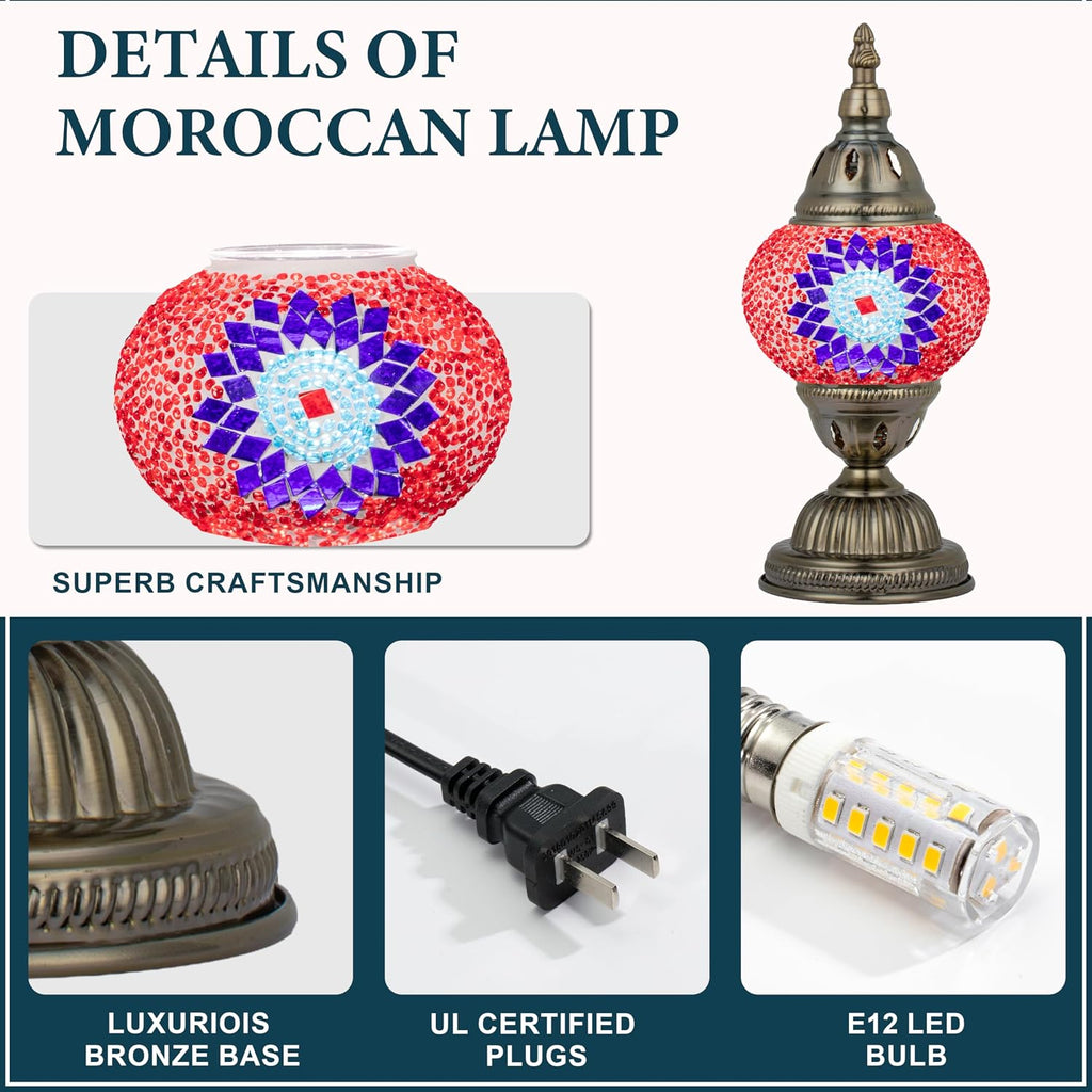Marrakech Vintage Lamp Turkish Mosaic Lamps with Tiffany Style, Handmade Moroccan Table Lamps with Bronze Base Including LED Bulb for…