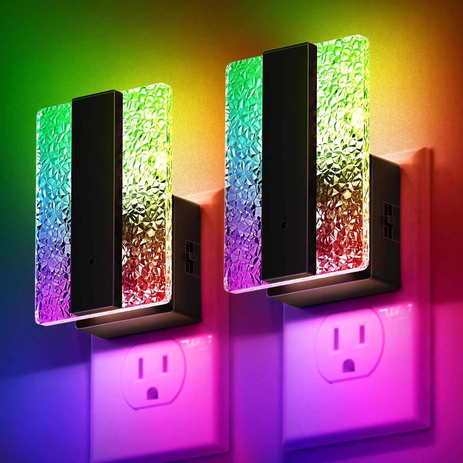 DORESshop LED Night Lights Plug into Wall [2 Packs], Decorative Night Light with Dusk-to-Dawn Sensor, RGB Color-Changing Nightlights with S…