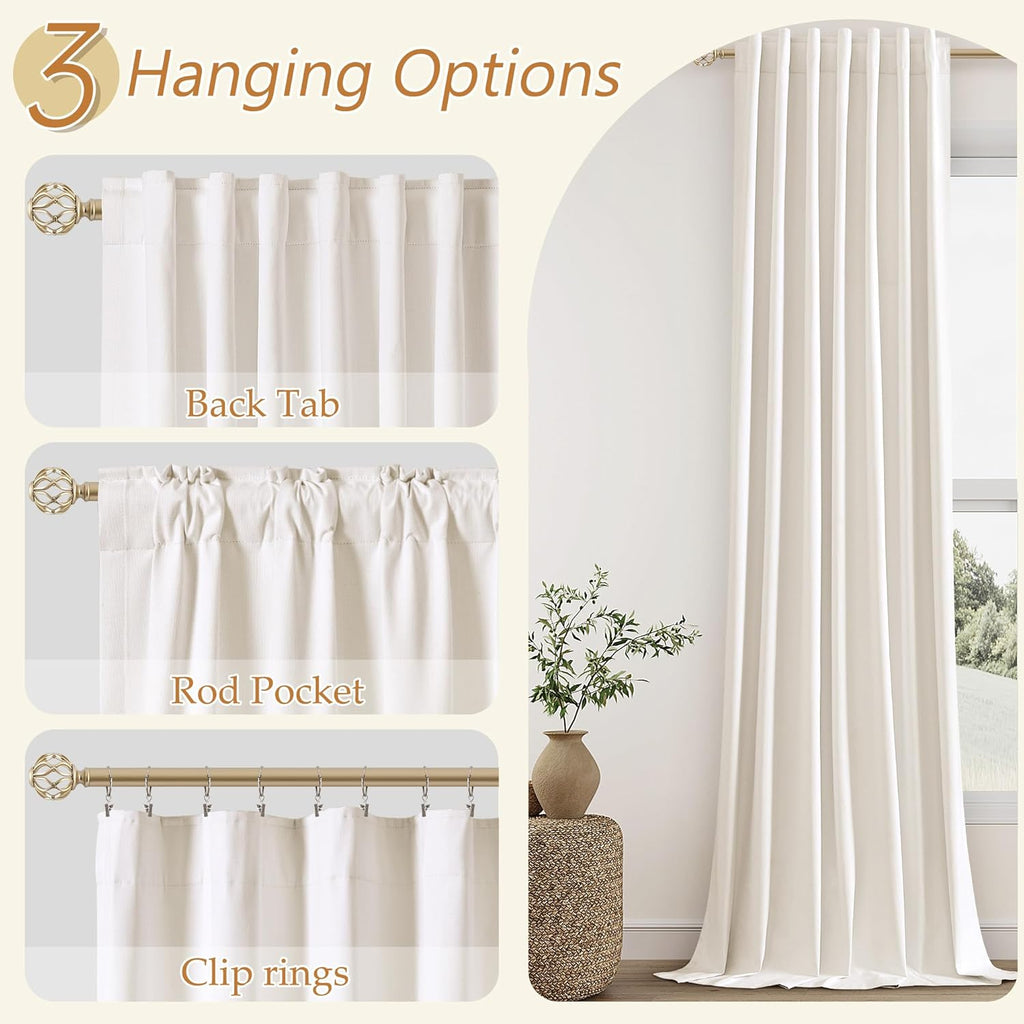 Guken Ivory 100% Blackout Curtains 84 Inch Length 2 Panels Set for Living Room Bedroom Back Tab Thermal Insulated Black Out Linen Drapes Ro…