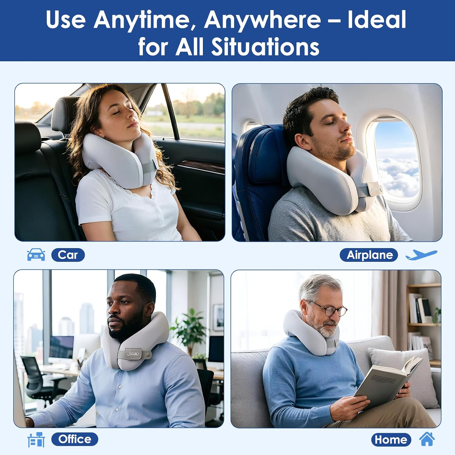 jiaao Memory Foam Neck Pillow for Travel & Airplanes, Adjustable Travel Pillow for Long Flights & Road Trips, Includes Eye Mask…