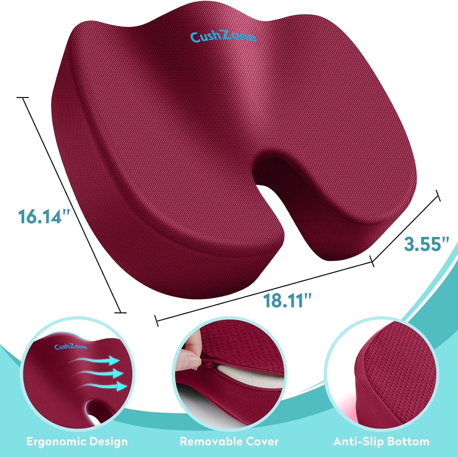 CushZone Office Chair Seat Cushion, Cooling Gel Enhanced Memory Foam Cushion for Long Sitting - Back, Sciatica, Coccyx, Tailbone Pillow - f…