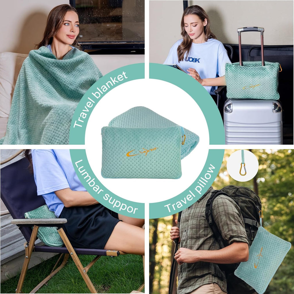 Compact Travel Blanket for Airplane, Premium Soft 2-in-1 Blanket with Pillowcase and Carry Bag, Lightweight Travel Essentials with…