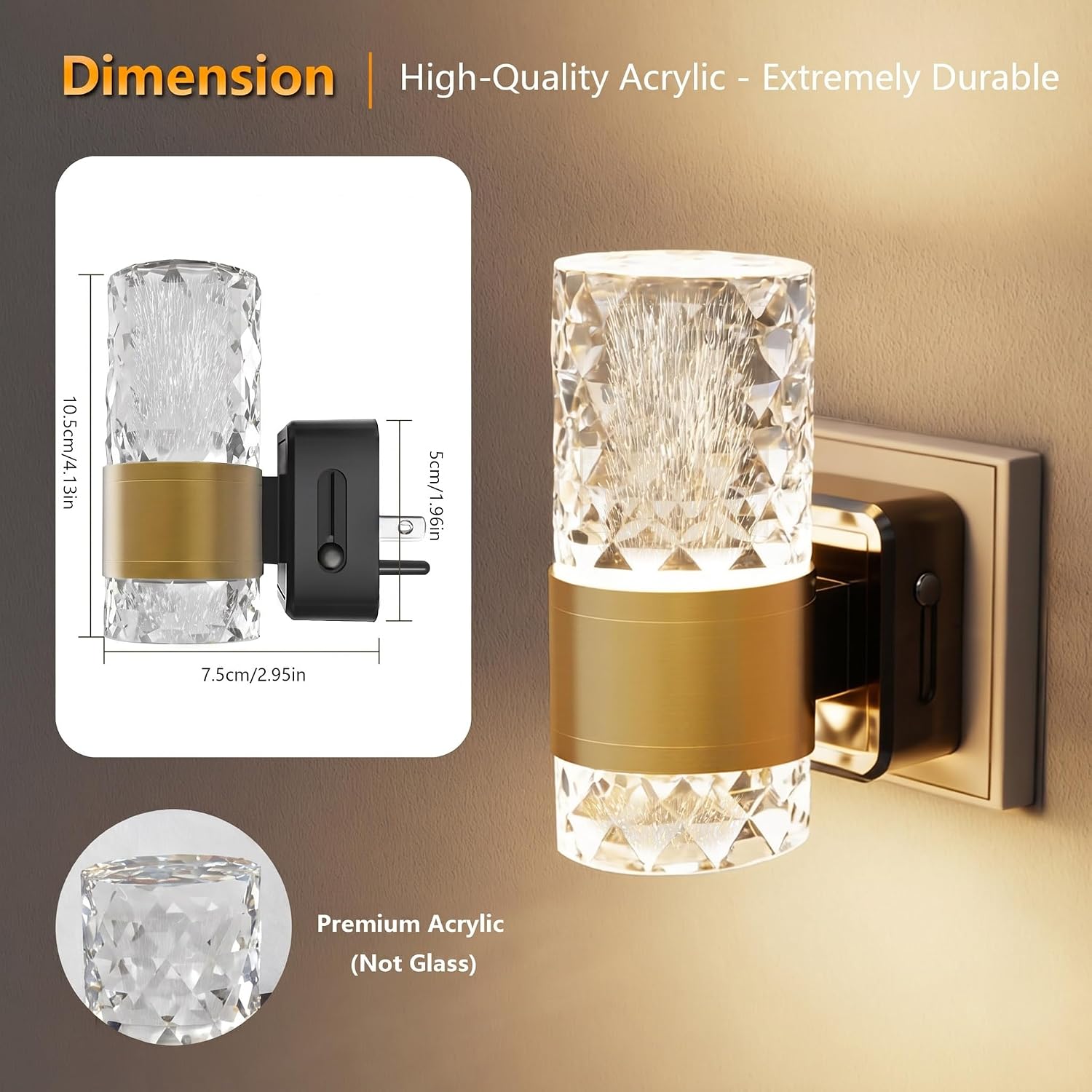 LED Night Light, Dimmable Plug in Nightlight 2 Pack, 0-100LM Adjustable Brightness with Dusk to Dawn Sensor, 3000K Warm Gold Ambiance…