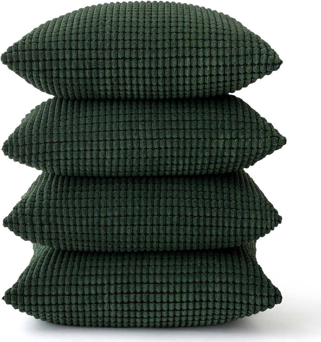 Miulee Boho Farmhouse Throw Pillow Covers 18x18 Inch Set of 4 Soft Neutral Covers Christmas Dark Green Corduroy Couch Pillowcases Home Deco…