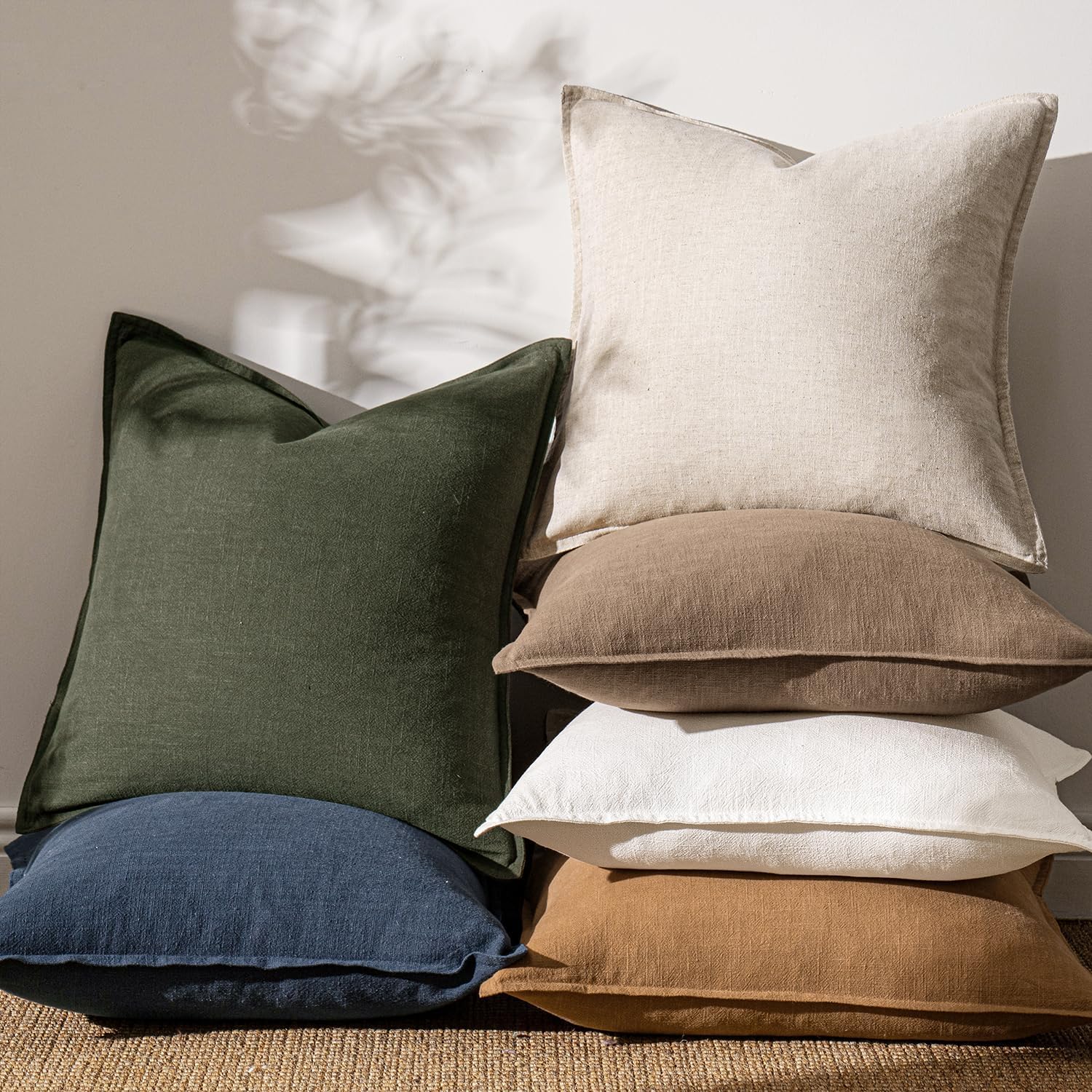 Anroduo Pack of 2 Decorative Linen Pillow Covers Natural Beige Neutral Farmhouse Boho Soild Cushion Case Soft Accent Pillowcase for Couch S…
