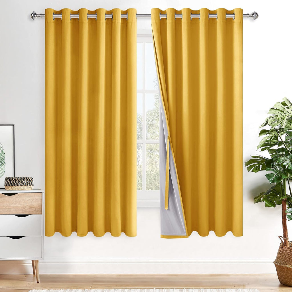 Xwzo Total Blackout Window Curtains - Large Thermal Insulated & Noise Reduction Black Liner Ring Top Window Treatment Sewn with Tiebacks fo…