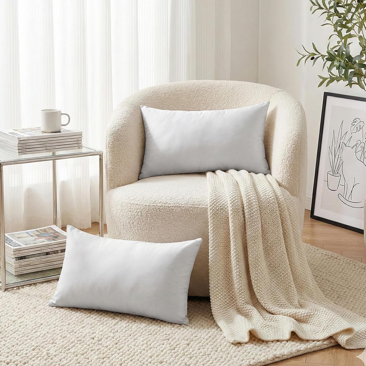 Thmyo 4-Pack 100% Cotton Lumbar Comfortable Solid Decorative Throw Pillow Case Rectangle Cushion Cover Sublimation Blank Pillow Covers DIY…
