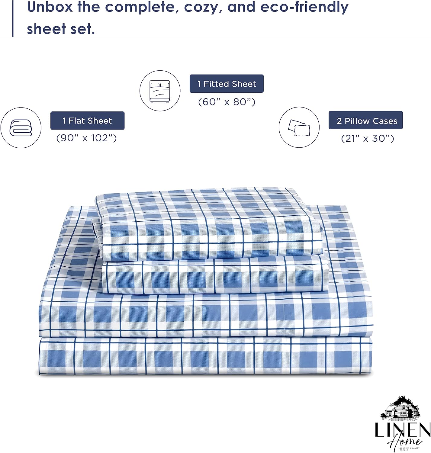 Linen Home Cotton Lyocell Blend Percale Sheet Set Queen Size - 4 Piece Deep Pocket Bedding, Pre-Washed & Shrunk, Crisp Cooling Fabric…