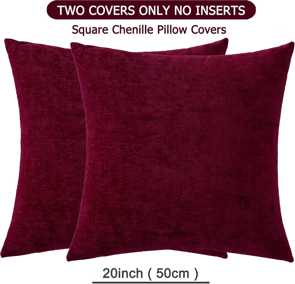 Gawamay Decorative Square Throw Pillow Covers 20"x20" Inch Set of 2, Super Soft Chenille Pillows Farmhouse Fall Pillowcase for Living Room…
