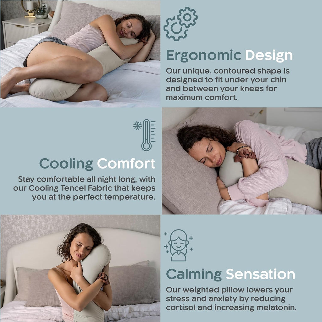 SleepCloud Weighted Body Pillow 6.5lbs - Weighted Pillow for Deeper Sleep (41” x 10”) - Cooling Body Pillows for Adults, Side Sleeper…