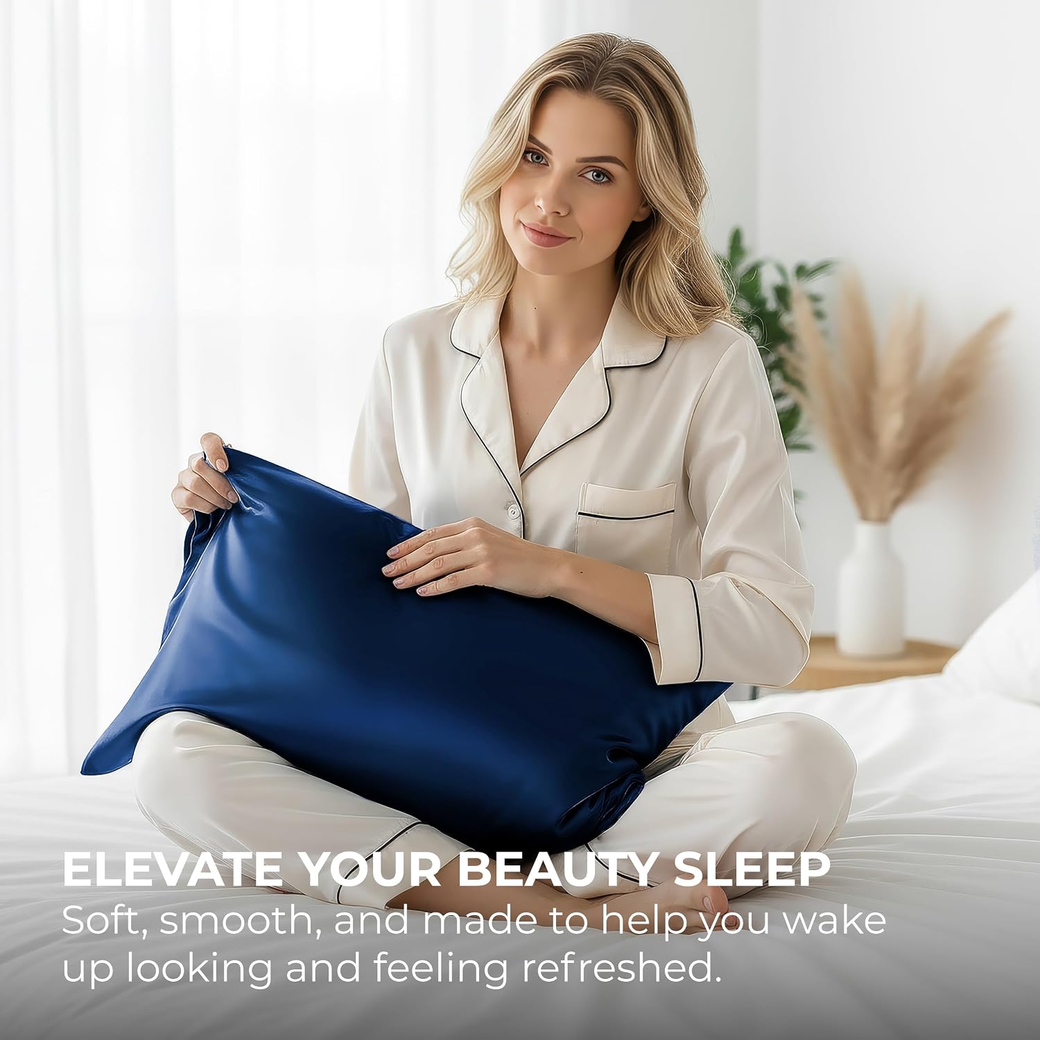 PureBedding Pure Bedding Satin Pillowcase 2 Pack - King Size (20"x40", Navy) - Silky Pillow Cases for Hair and Skin - Satin Pillow Covers w…