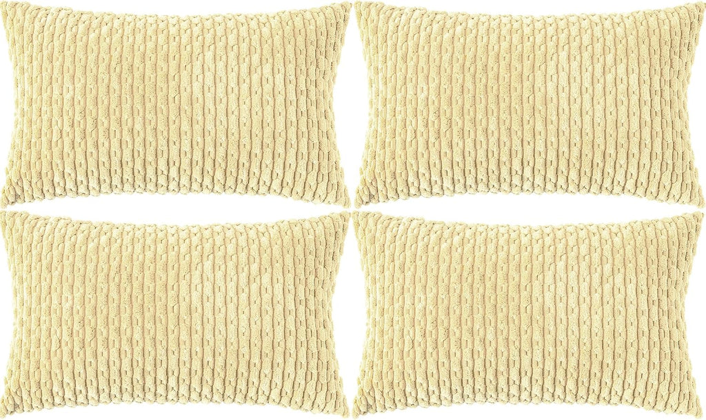 Cozoomy Set of 4 Pale Yellow Decorative Throw Pillow Covers 12x20 Inch Corduroy Pillow Covers for Bed Couch Sofa Living Room Soft Cushion C…