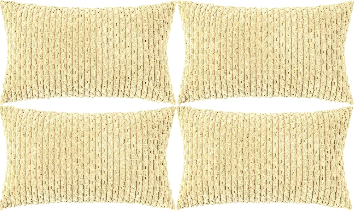 Cozoomy Set of 4 Pale Yellow Decorative Throw Pillow Covers 12x20 Inch Corduroy Pillow Covers for Bed Couch Sofa Living Room Soft Cushion C…