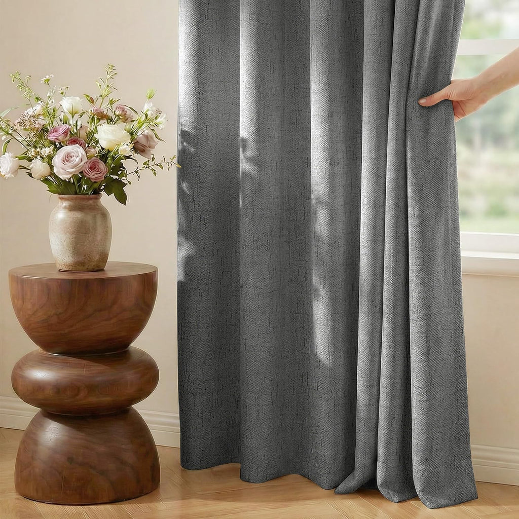 Nicetown 100% Blackout Linen Sliding Door Curtains with White Liner Composite, Grommet Extra Wide Window Treatments Room Divider Drapes for…