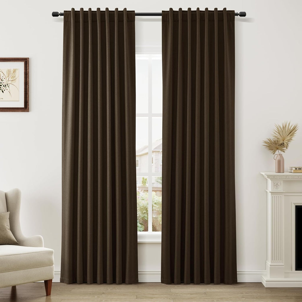 Guken 100% Blackout Curtains 84 Inch Length 2 Panels Set for Living Room Bedroom Back Tab Thermal Insulated Black Out Linen Drapes Room Dar…
